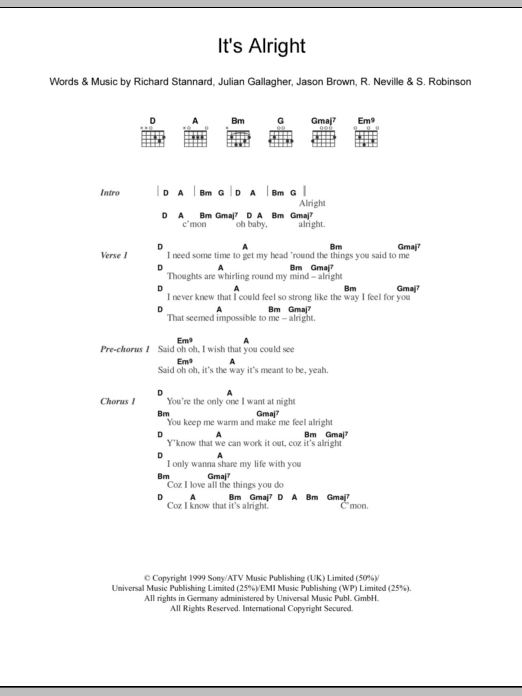 Download Five It's Alright Sheet Music and learn how to play Lyrics & Chords PDF digital score in minutes