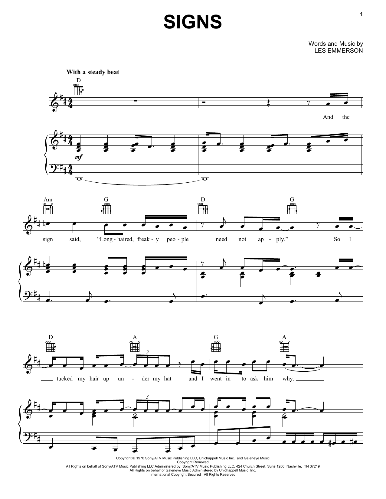Download Five Man Electrical Band Signs Sheet Music and learn how to play Easy Guitar PDF digital score in minutes
