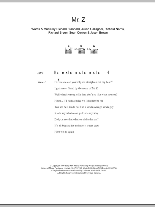 Download Five Mr. Z Sheet Music and learn how to play Lyrics & Chords PDF digital score in minutes