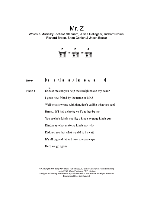 Download Five Mr. Z Sheet Music and learn how to play Lyrics & Chords PDF digital score in minutes