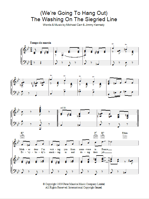 Download Flanagan & Allen The Washing On The Siegfried Line Sheet Music and learn how to play Piano, Vocal & Guitar (Right-Hand Melody) PDF digital score in minutes