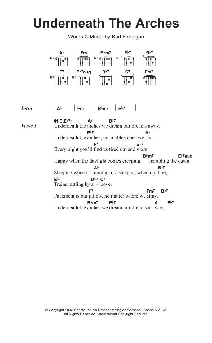 Download Flanagan & Allen Underneath The Arches Sheet Music and learn how to play Lyrics & Chords PDF digital score in minutes