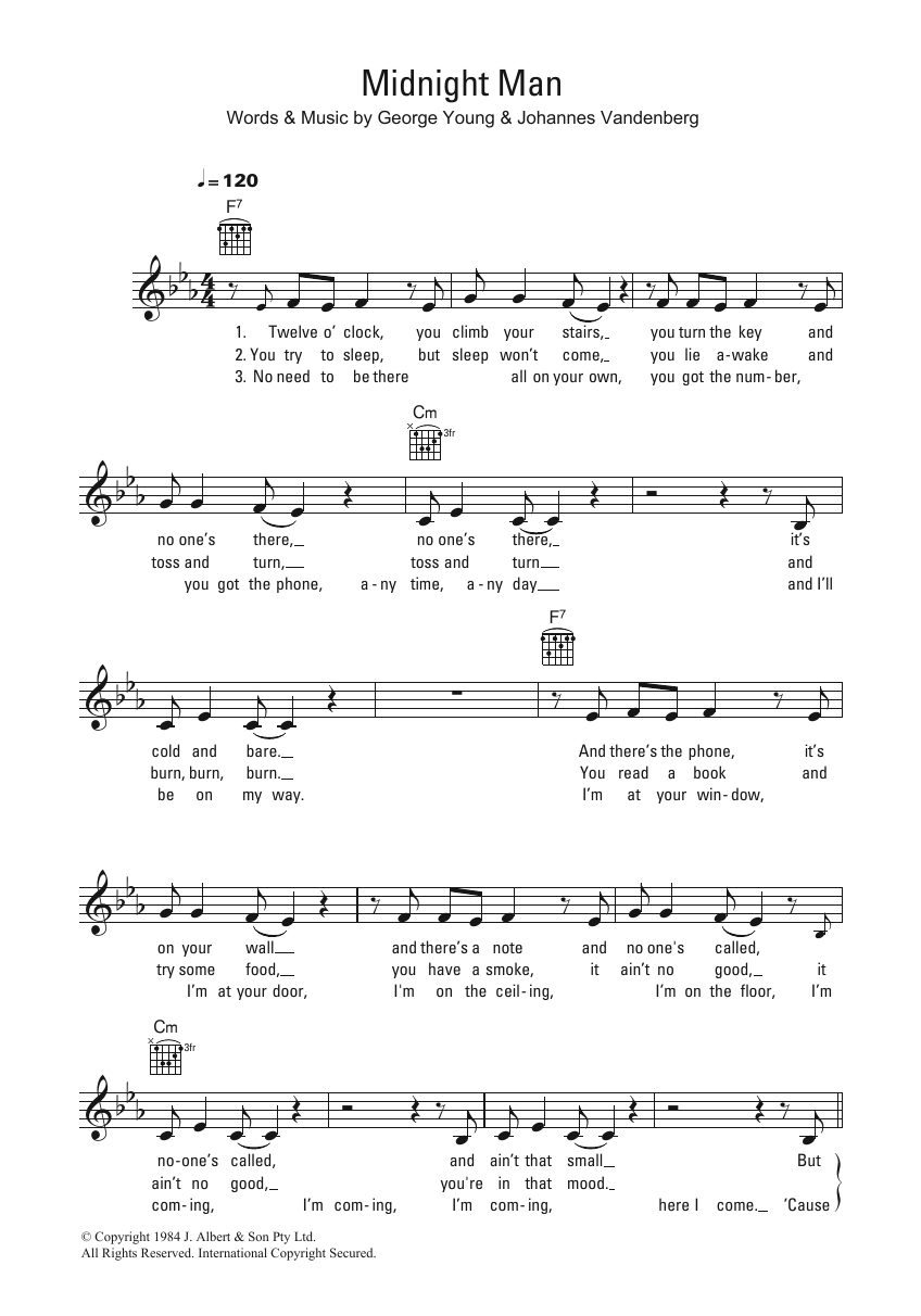 Download Flash And The Pan Midnight Man Sheet Music and learn how to play Melody Line, Lyrics & Chords PDF digital score in minutes
