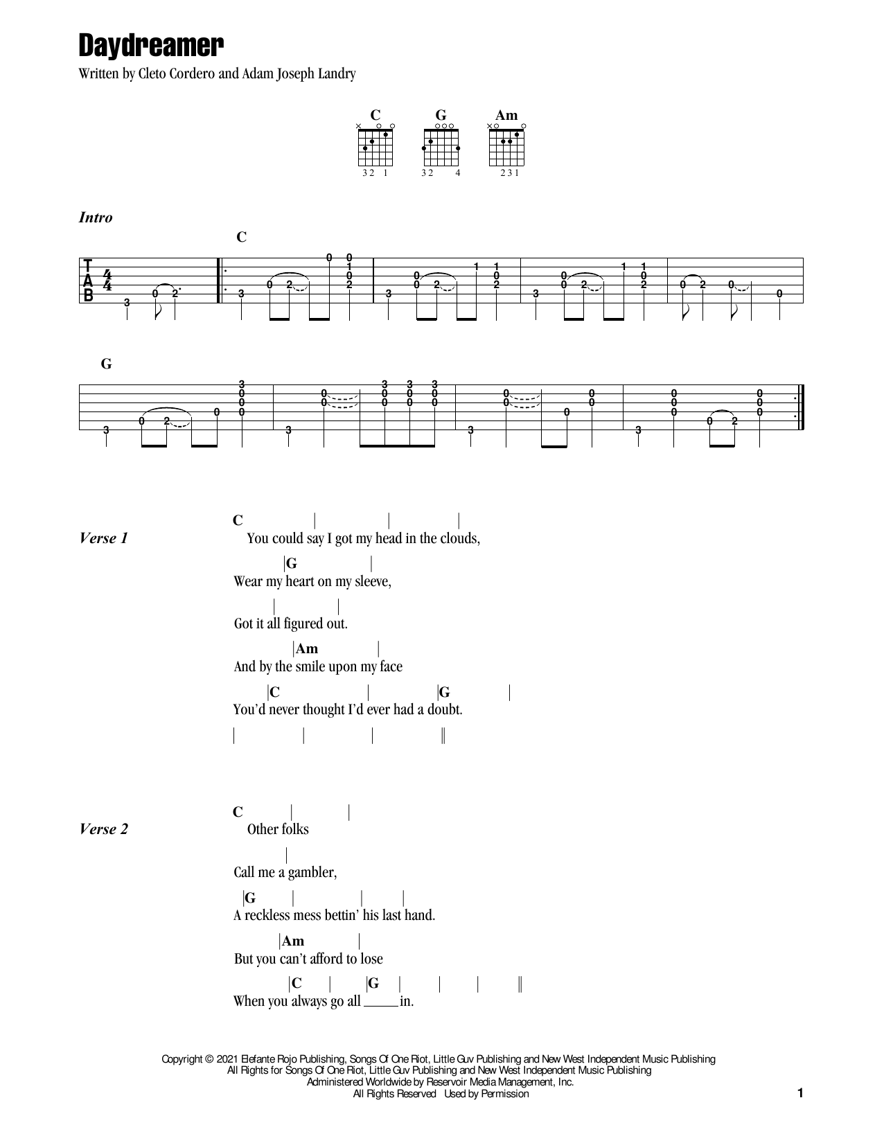 Download Flatland Cavalry Daydreamer Sheet Music and learn how to play Guitar Chords/Lyrics PDF digital score in minutes