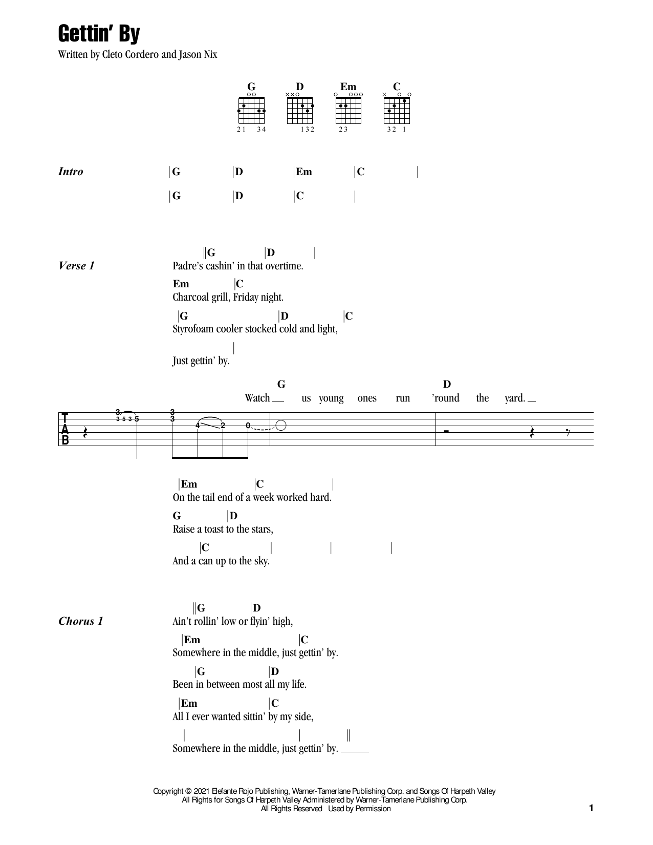 Download Flatland Cavalry Gettin' By Sheet Music and learn how to play Guitar Chords/Lyrics PDF digital score in minutes