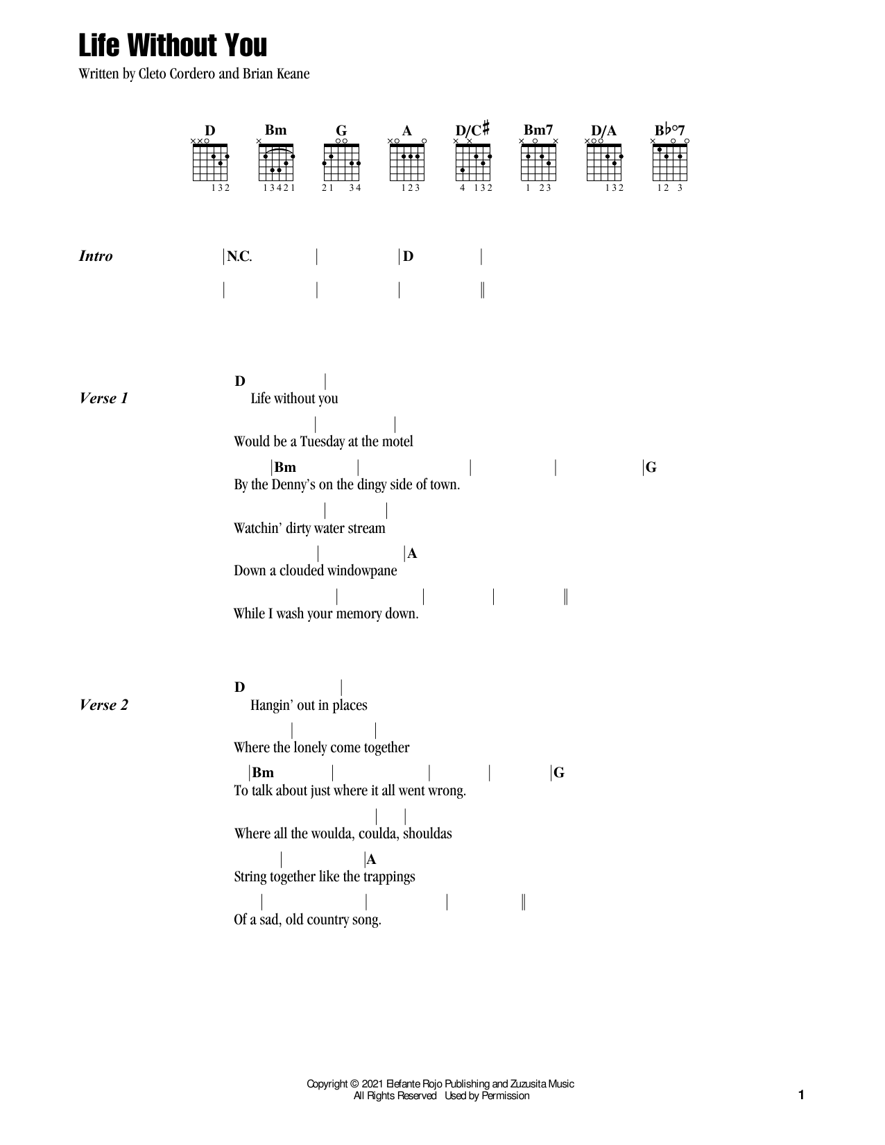 Download Flatland Cavalry Life Without You Sheet Music and learn how to play Guitar Chords/Lyrics PDF digital score in minutes