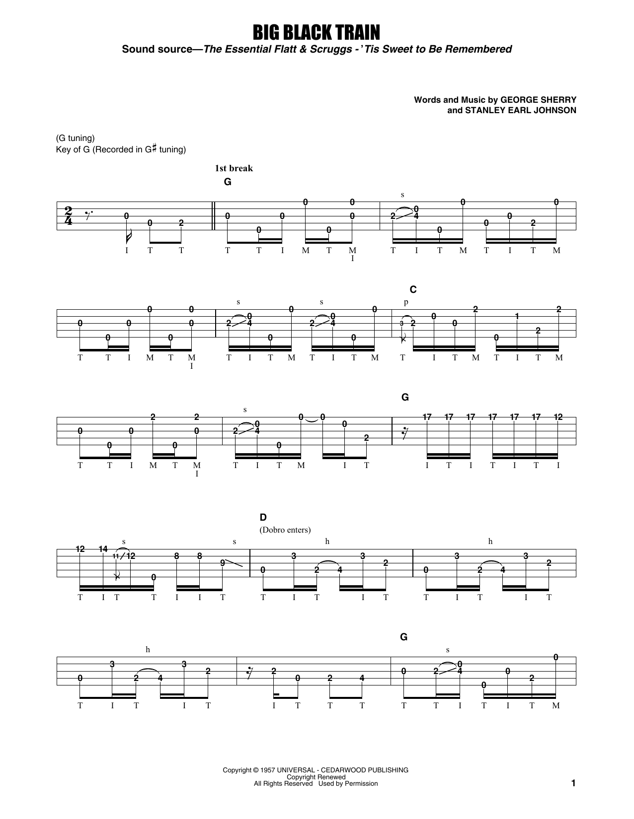 Download Flatt & Scruggs Big Black Train Sheet Music and learn how to play Banjo Tab PDF digital score in minutes