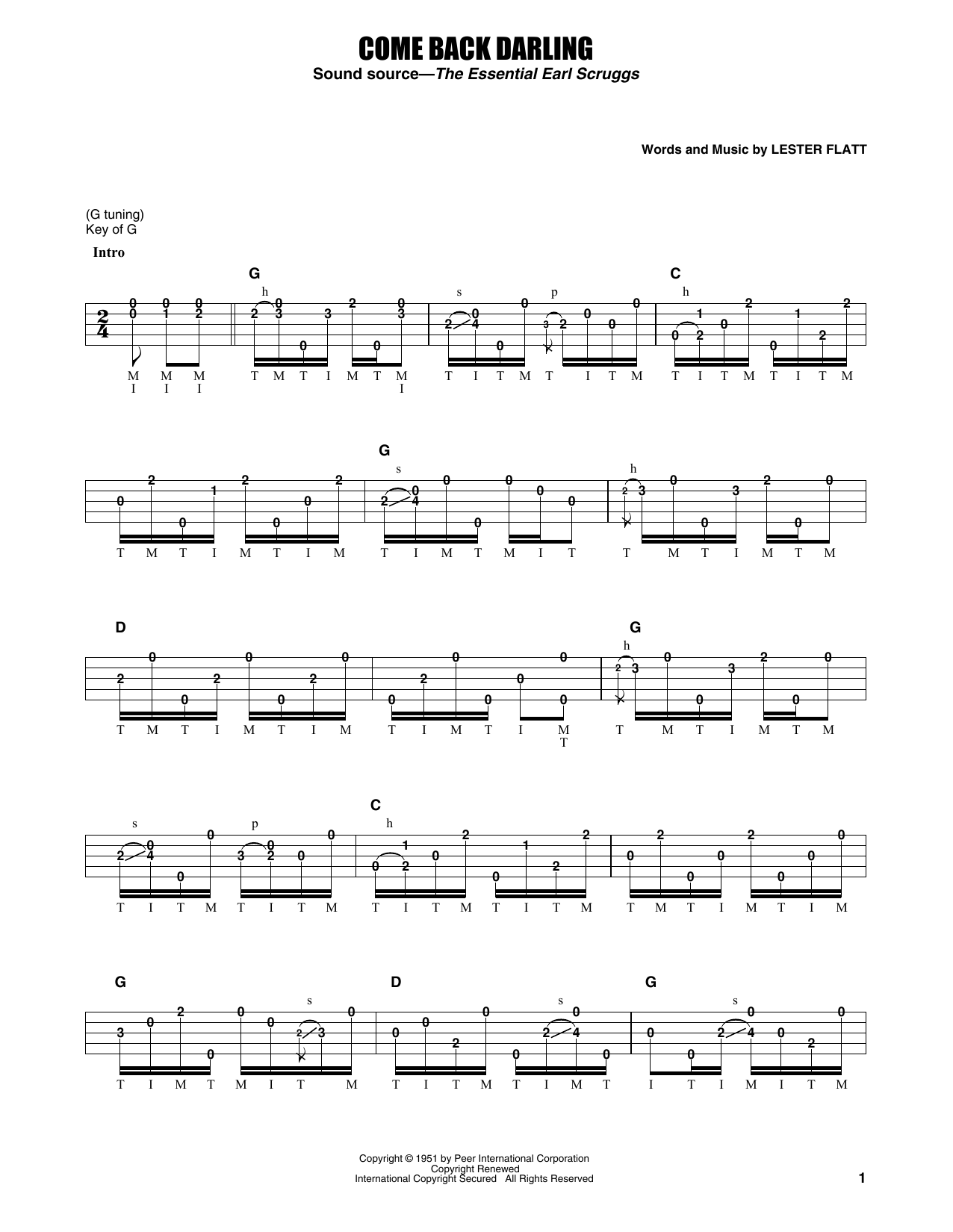 Download Flatt & Scruggs Come Back Darling Sheet Music and learn how to play Banjo Tab PDF digital score in minutes