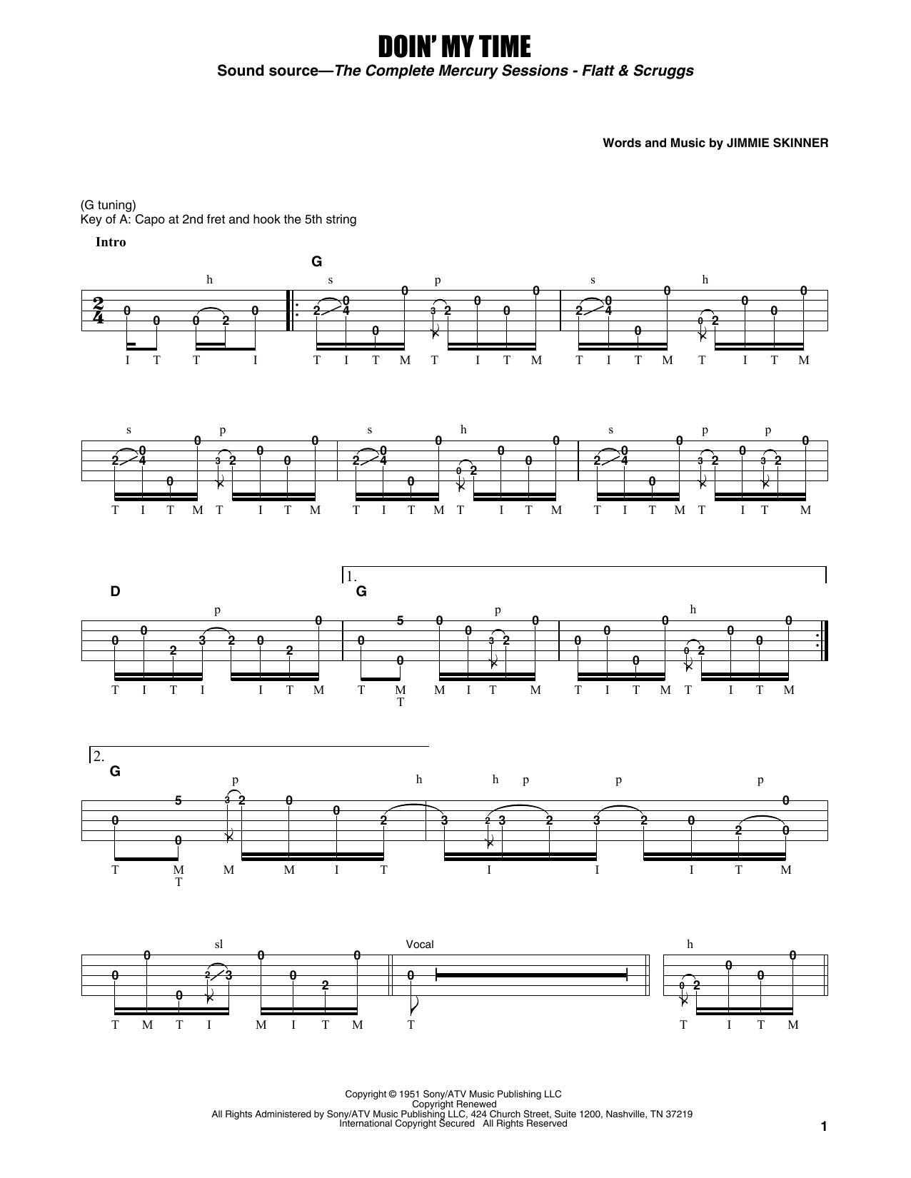 Download Flatt & Scruggs Doin' My Time Sheet Music and learn how to play Banjo Tab PDF digital score in minutes