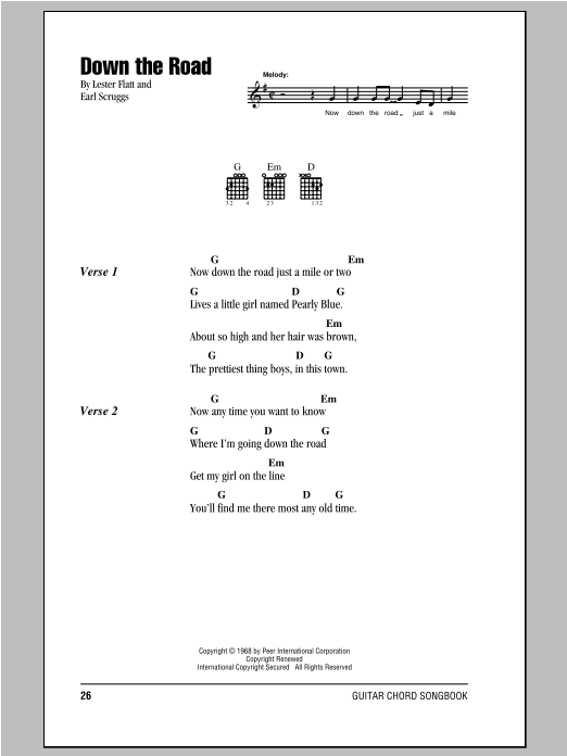 Download Flatt & Scruggs Down The Road Sheet Music and learn how to play Real Book – Melody, Lyrics & Chords PDF digital score in minutes