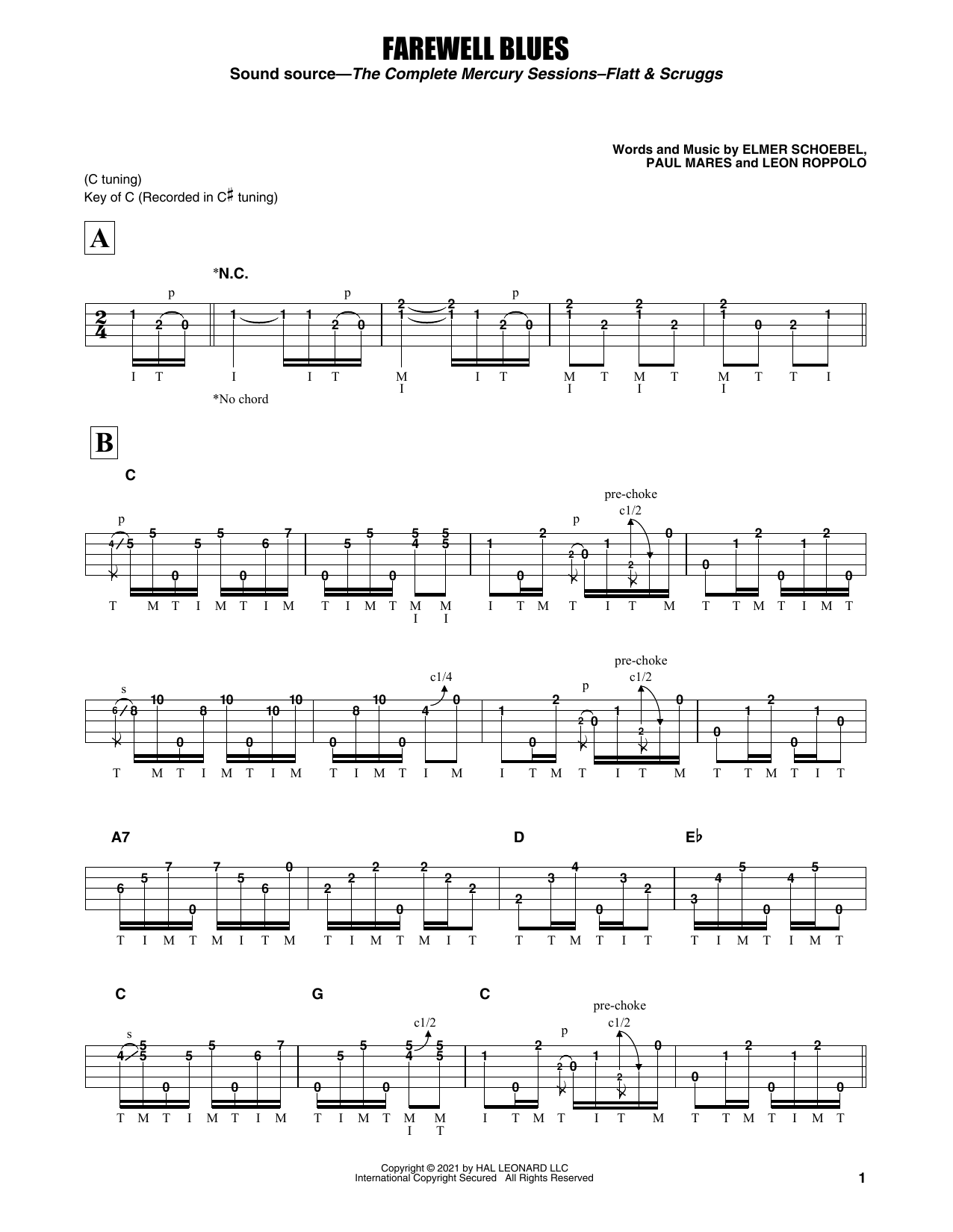 Download Flatt & Scruggs Farewell Blues Sheet Music and learn how to play Banjo Tab PDF digital score in minutes