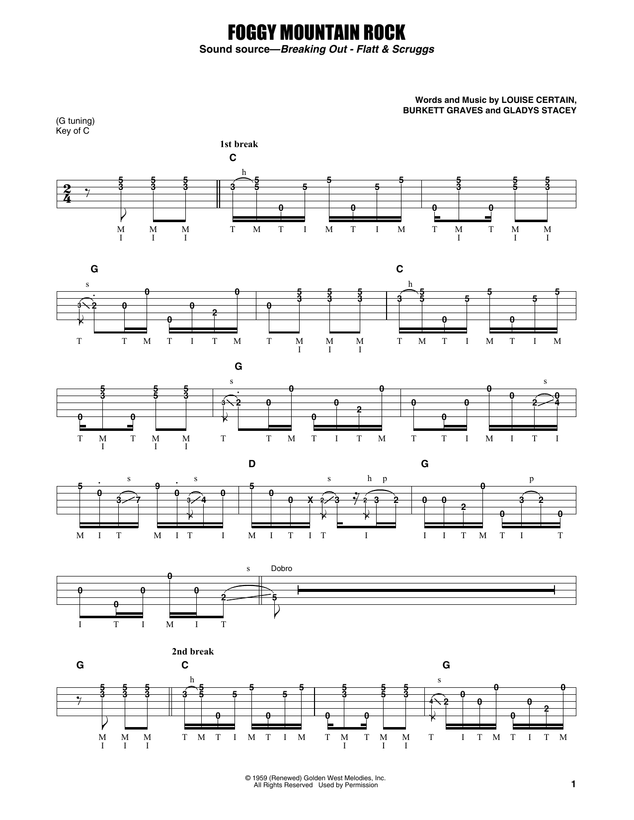 Download Flatt & Scruggs Foggy Mountain Rock Sheet Music and learn how to play Banjo Tab PDF digital score in minutes