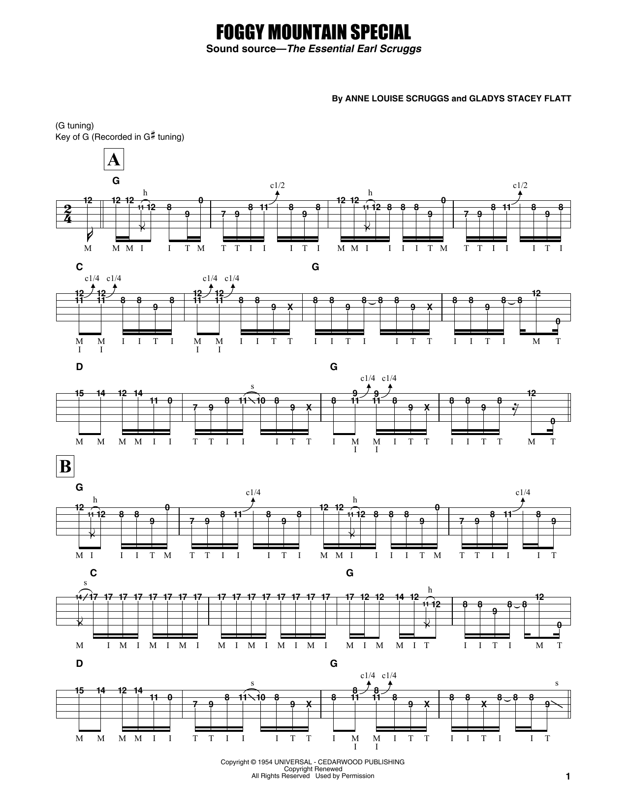 Download Flatt & Scruggs Foggy Mountain Special Sheet Music and learn how to play Banjo Tab PDF digital score in minutes