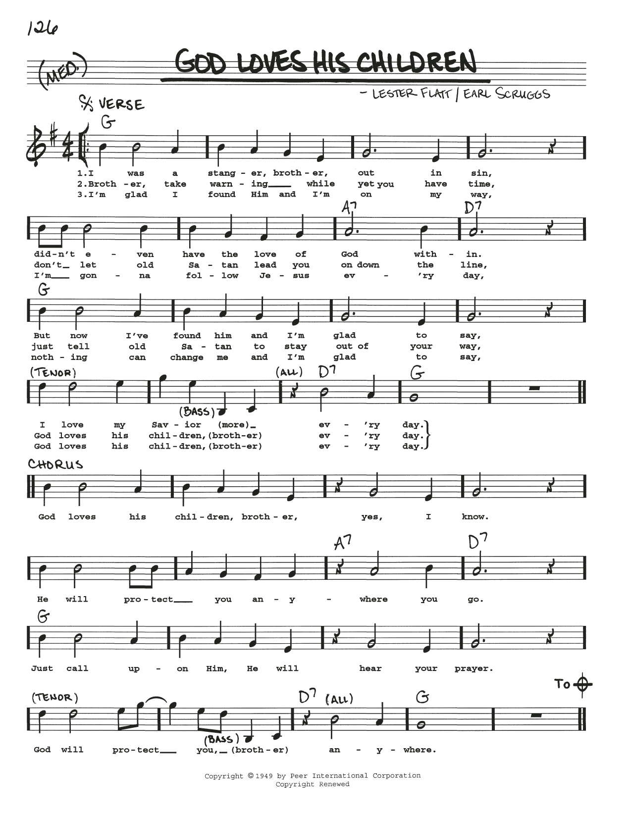 Download Flatt & Scruggs God Loves His Children Sheet Music and learn how to play Real Book – Melody, Lyrics & Chords PDF digital score in minutes