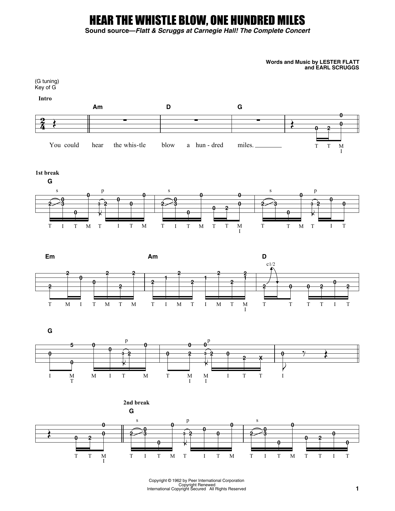 Download Flatt & Scruggs Hear The Whistle Blow, One Hundred Miles Sheet Music and learn how to play Banjo Tab PDF digital score in minutes
