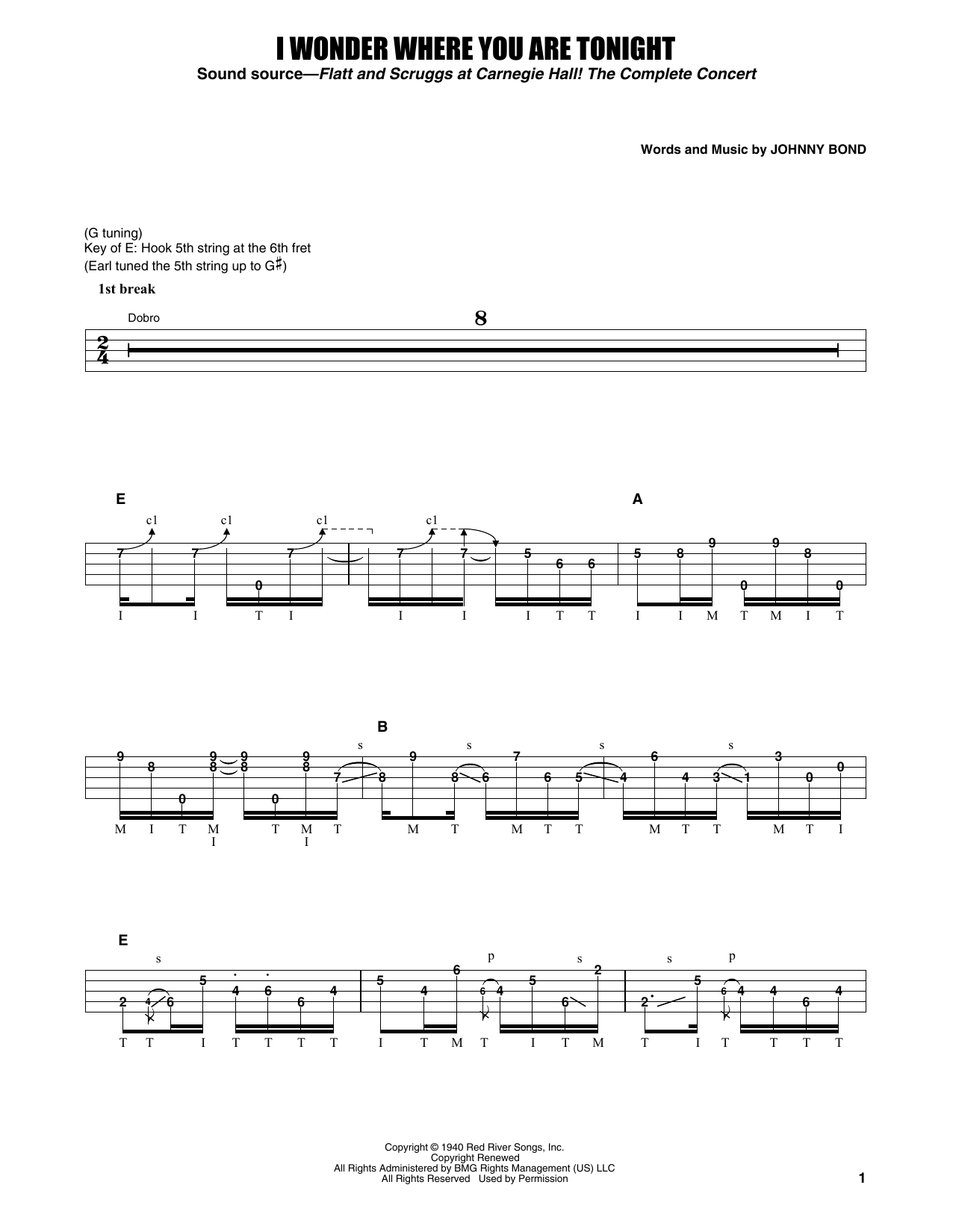 Download Flatt & Scruggs I Wonder Where You Are Tonight Sheet Music and learn how to play Banjo Tab PDF digital score in minutes
