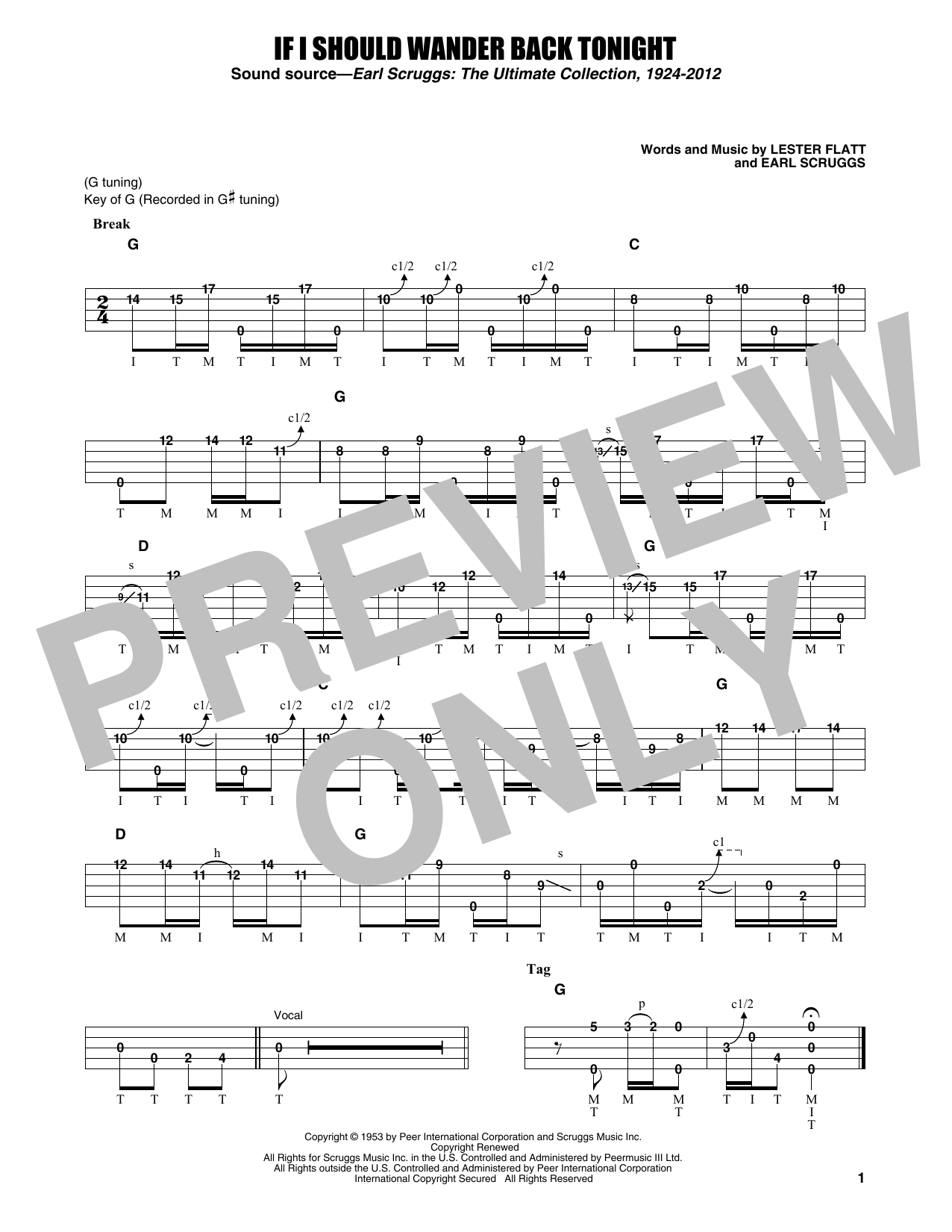 Download Flatt & Scruggs If I Should Wander Back Tonight Sheet Music and learn how to play Banjo Tab PDF digital score in minutes