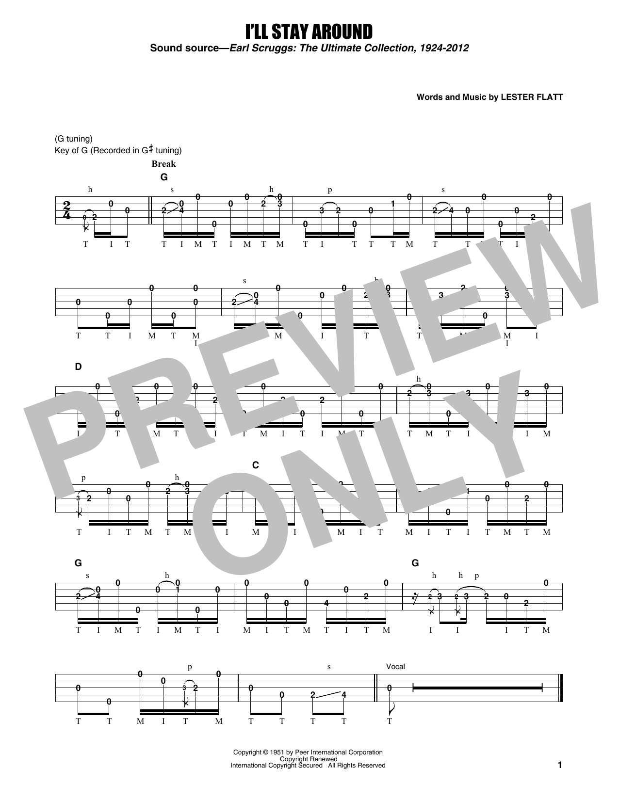 Download Flatt & Scruggs I'll Stay Around Sheet Music and learn how to play Banjo Tab PDF digital score in minutes