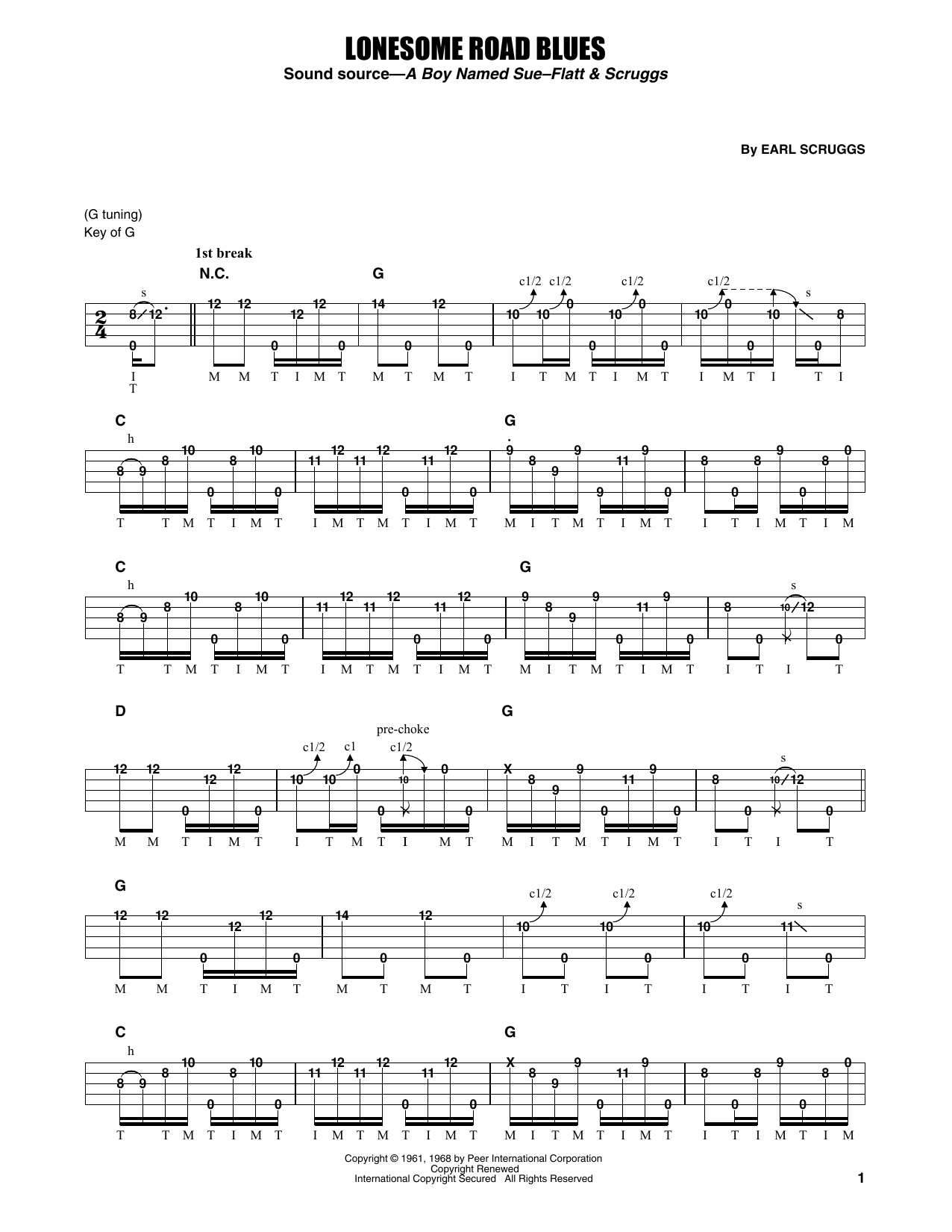 Download Flatt & Scruggs Lonesome Road Blues Sheet Music and learn how to play Banjo Tab PDF digital score in minutes