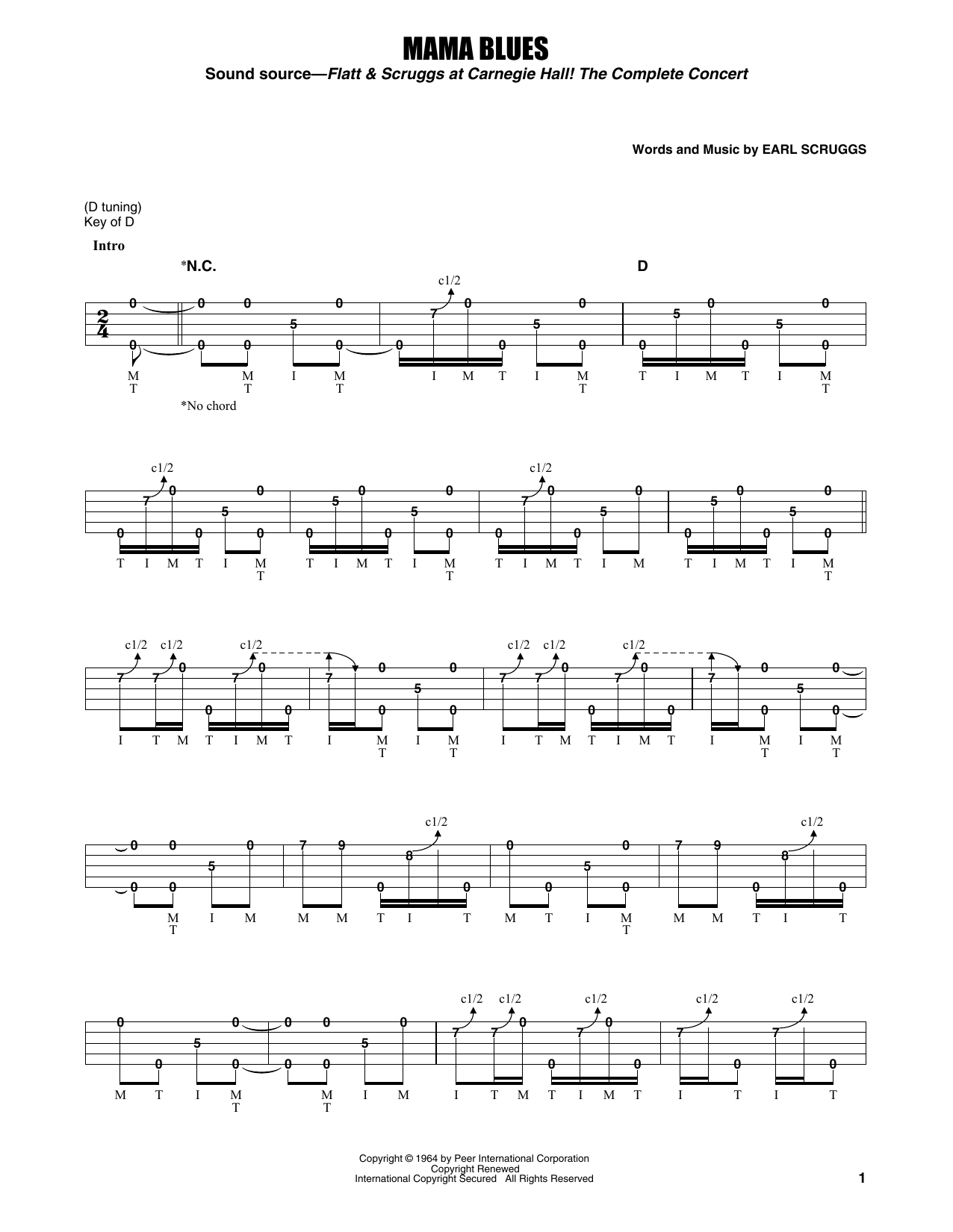 Download Flatt & Scruggs Mama Blues Sheet Music and learn how to play Banjo Tab PDF digital score in minutes