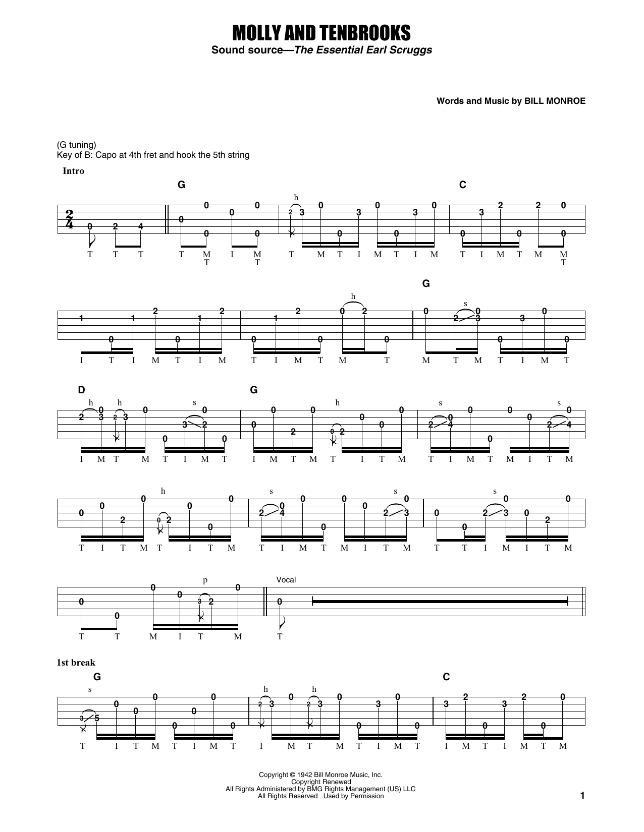 Download Flatt & Scruggs Molly And Tenbrooks Sheet Music and learn how to play Banjo Tab PDF digital score in minutes