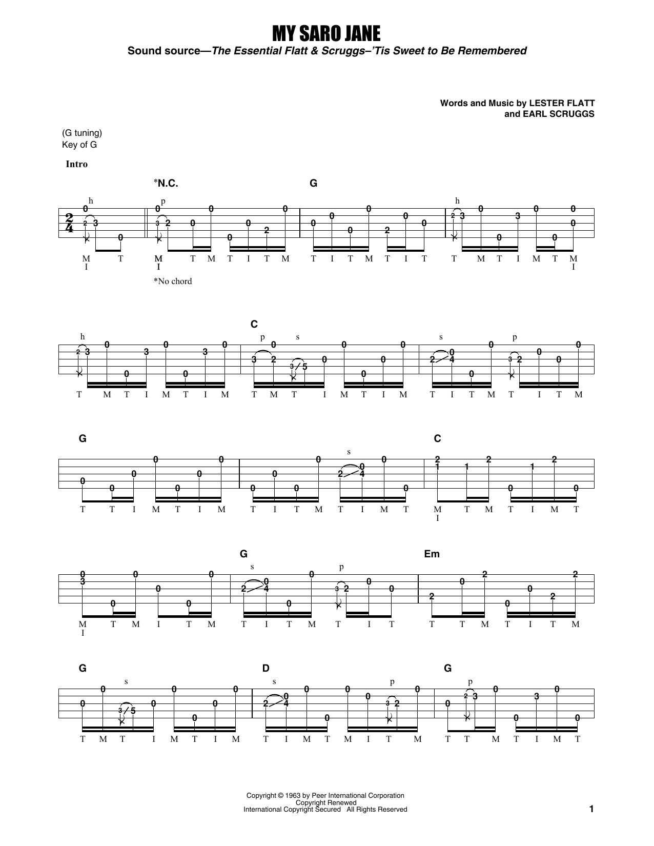 Download Flatt & Scruggs My Saro Jane Sheet Music and learn how to play Banjo Tab PDF digital score in minutes