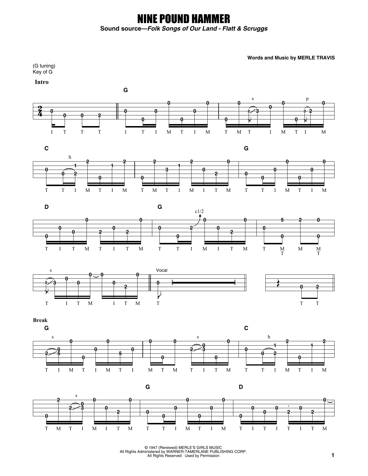 Download Flatt & Scruggs Nine Pound Hammer Sheet Music and learn how to play Banjo Tab PDF digital score in minutes