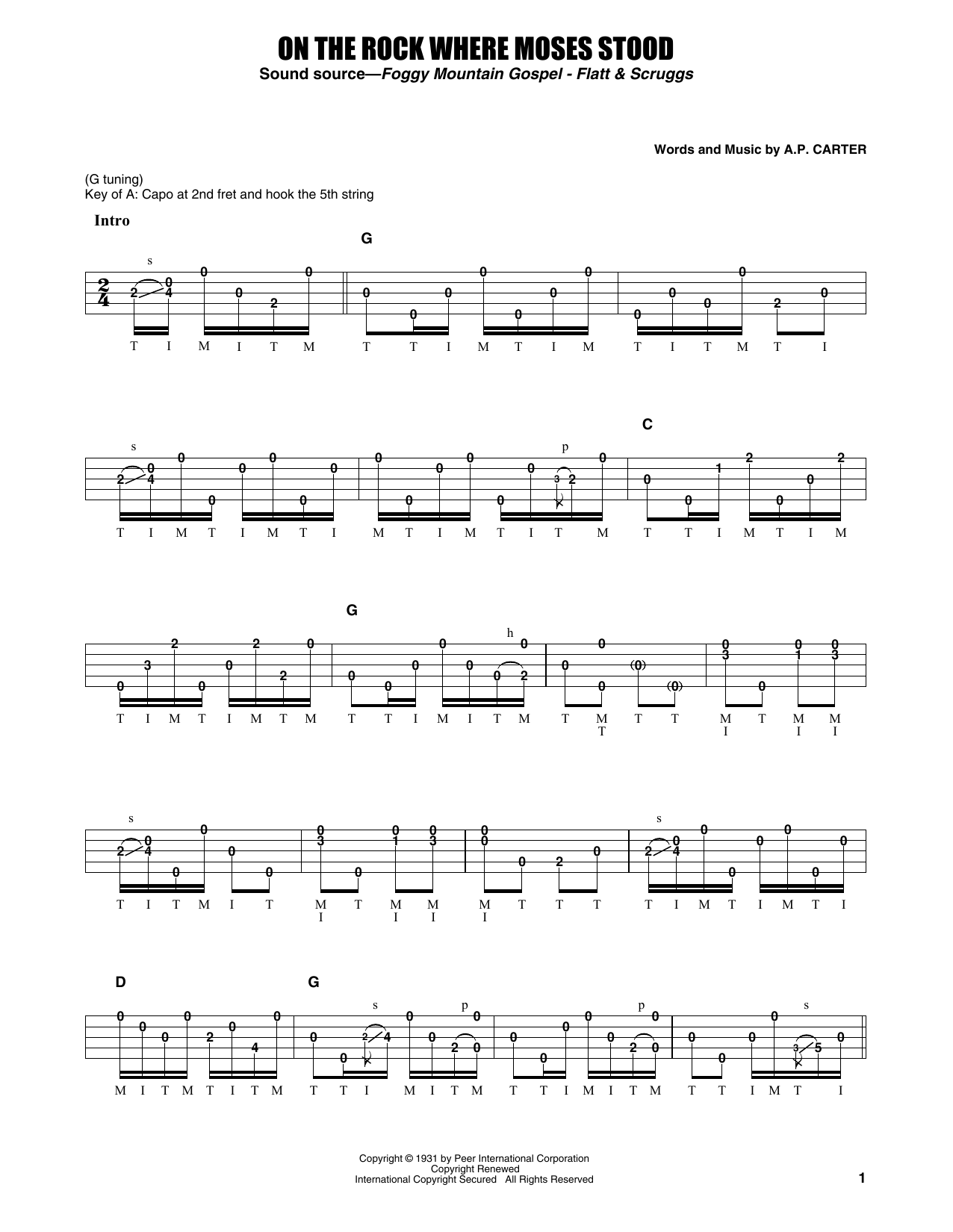 Download Flatt & Scruggs On The Rock Where Moses Stood Sheet Music and learn how to play Banjo Tab PDF digital score in minutes