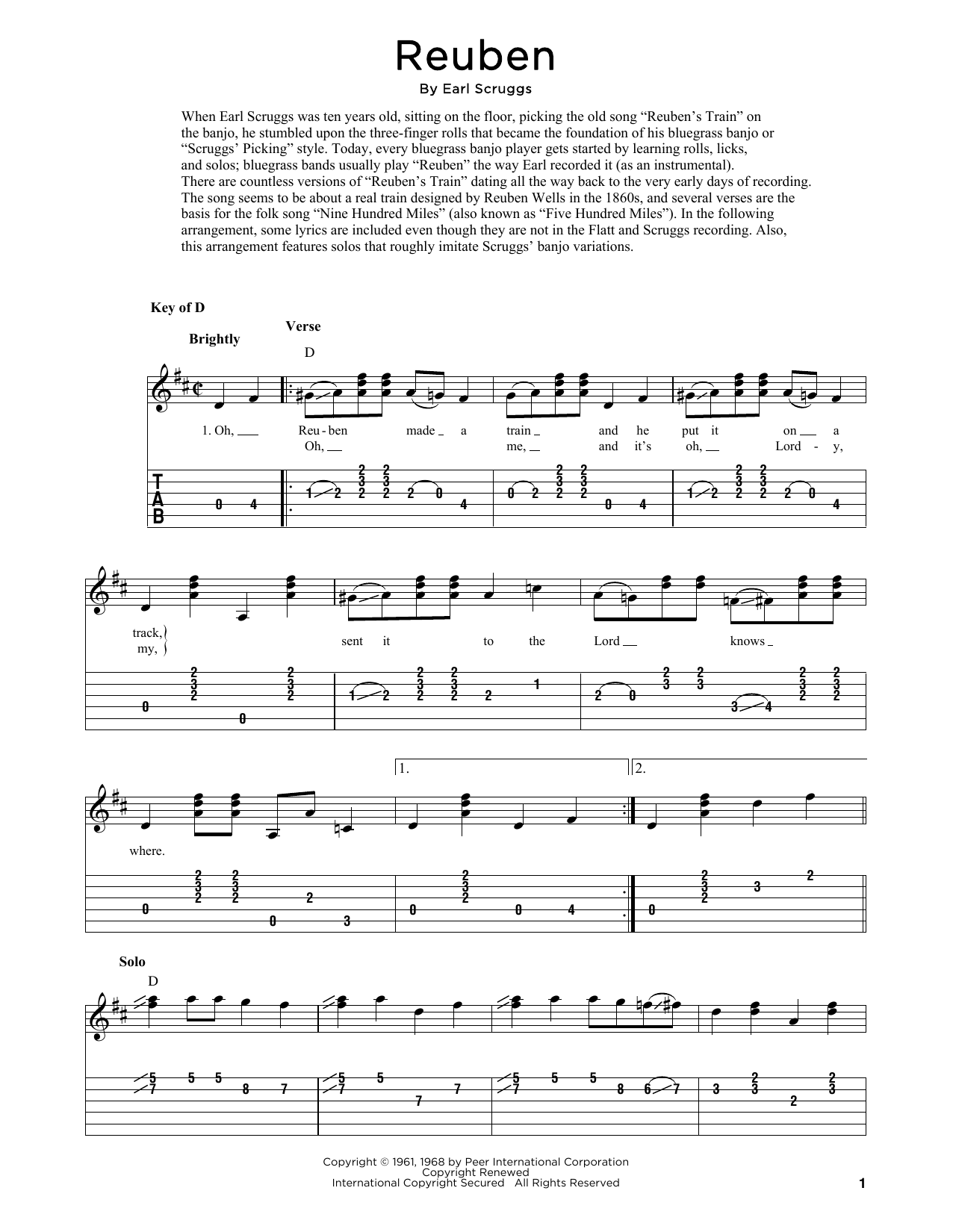 Download Flatt & Scruggs Reuben (arr. Fred Sokolow) Sheet Music and learn how to play Solo Guitar PDF digital score in minutes