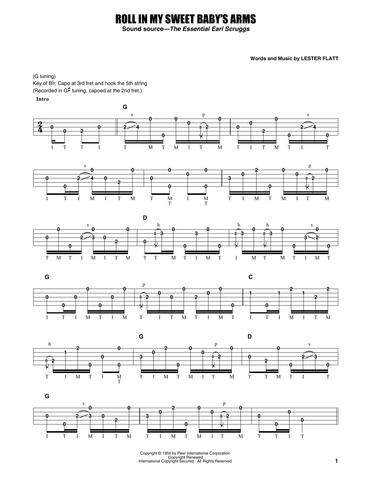 Download Flatt & Scruggs Roll In My Sweet Baby's Arms Sheet Music and learn how to play Banjo Tab PDF digital score in minutes