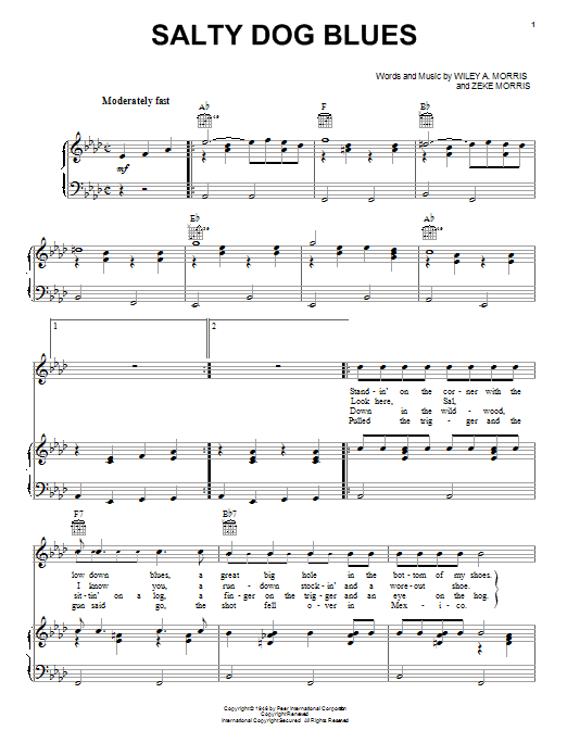 Download Flatt & Scruggs Salty Dog Blues Sheet Music and learn how to play Piano, Vocal & Guitar (Right-Hand Melody) PDF digital score in minutes