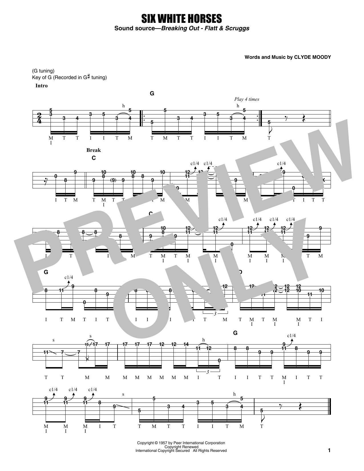 Download Flatt & Scruggs Six White Horses Sheet Music and learn how to play Banjo Tab PDF digital score in minutes