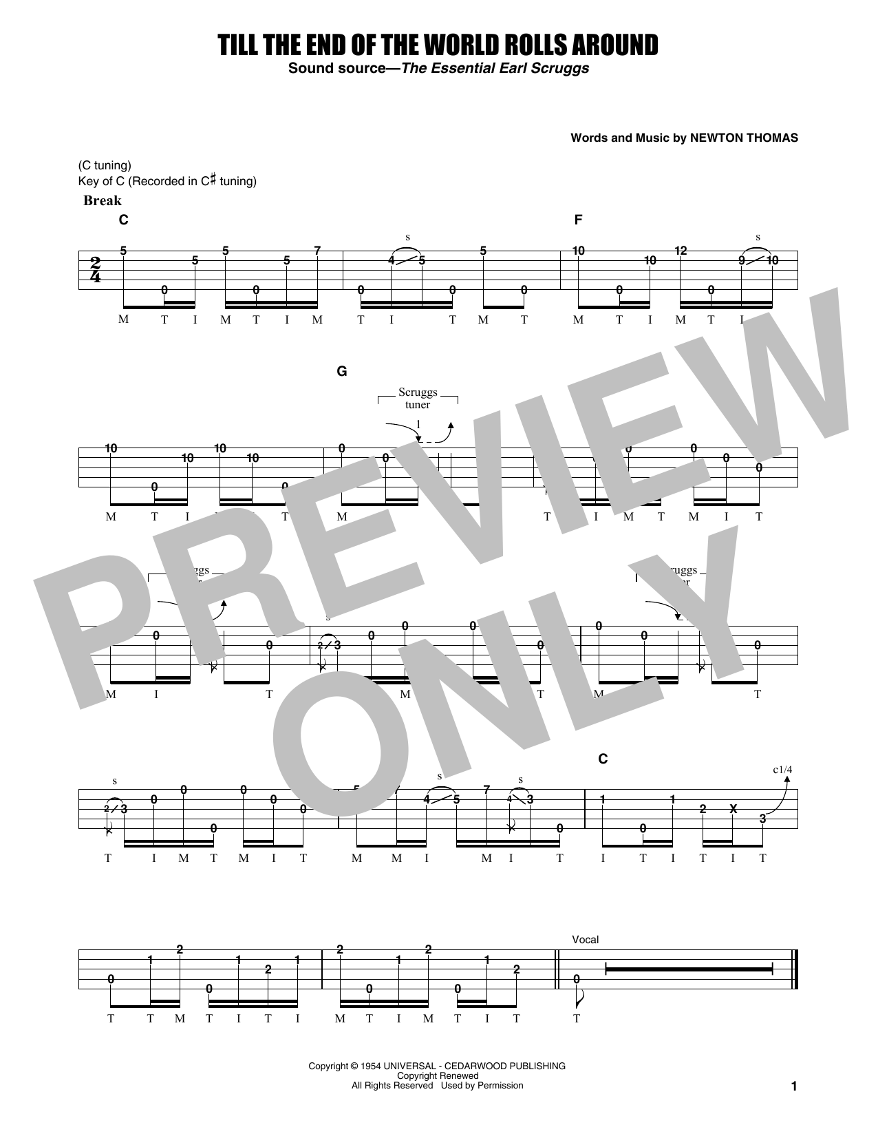 Download Flatt & Scruggs Till The End Of The World Rolls Around Sheet Music and learn how to play Banjo Tab PDF digital score in minutes