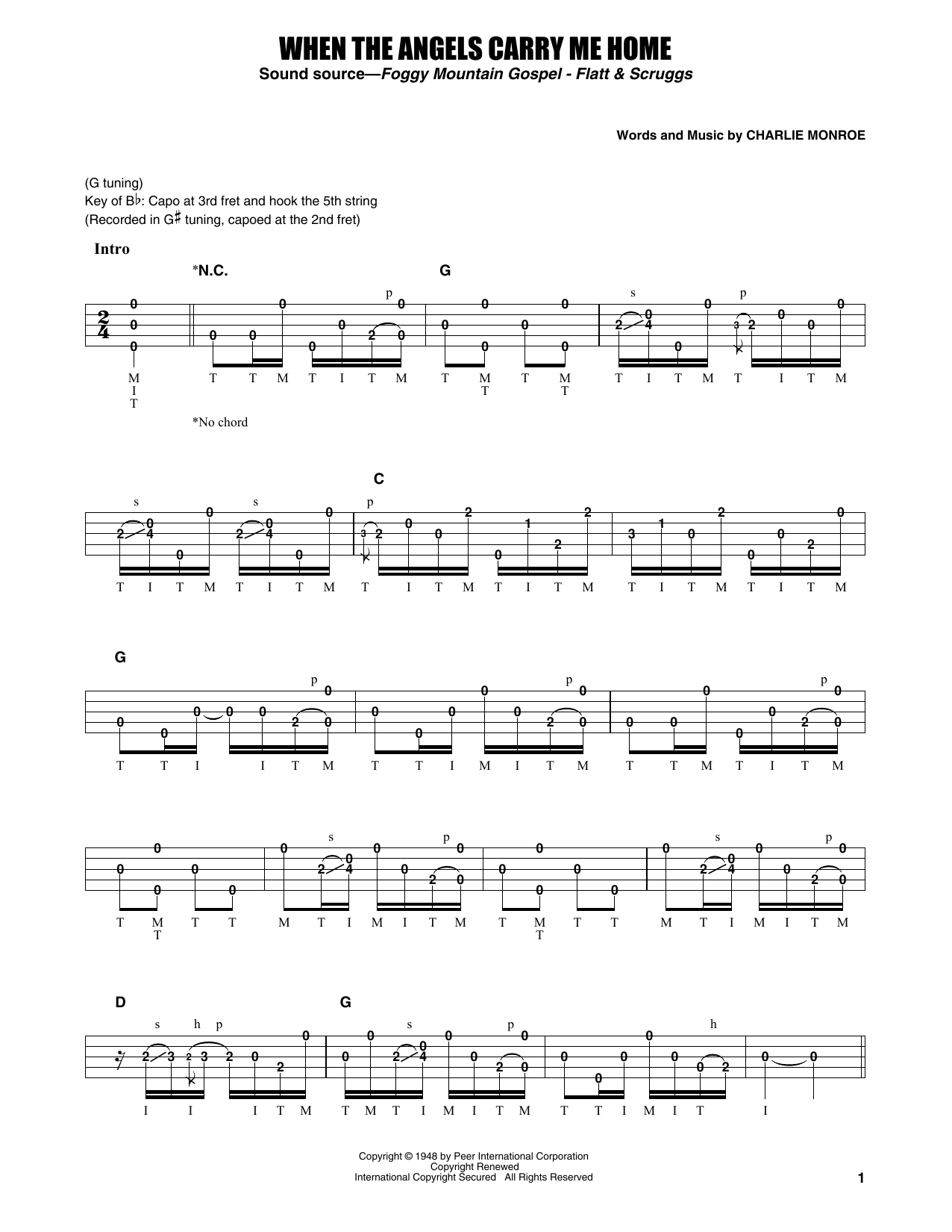 Download Flatt & Scruggs When The Angels Carry Me Home Sheet Music and learn how to play Banjo Tab PDF digital score in minutes