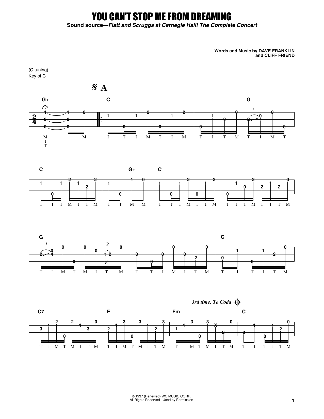 Download Flatt & Scruggs You Can't Stop Me From Dreaming Sheet Music and learn how to play Banjo Tab PDF digital score in minutes
