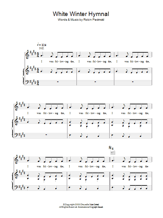 Download Fleet Foxes White Winter Hymnal Sheet Music and learn how to play Lyrics & Chords PDF digital score in minutes