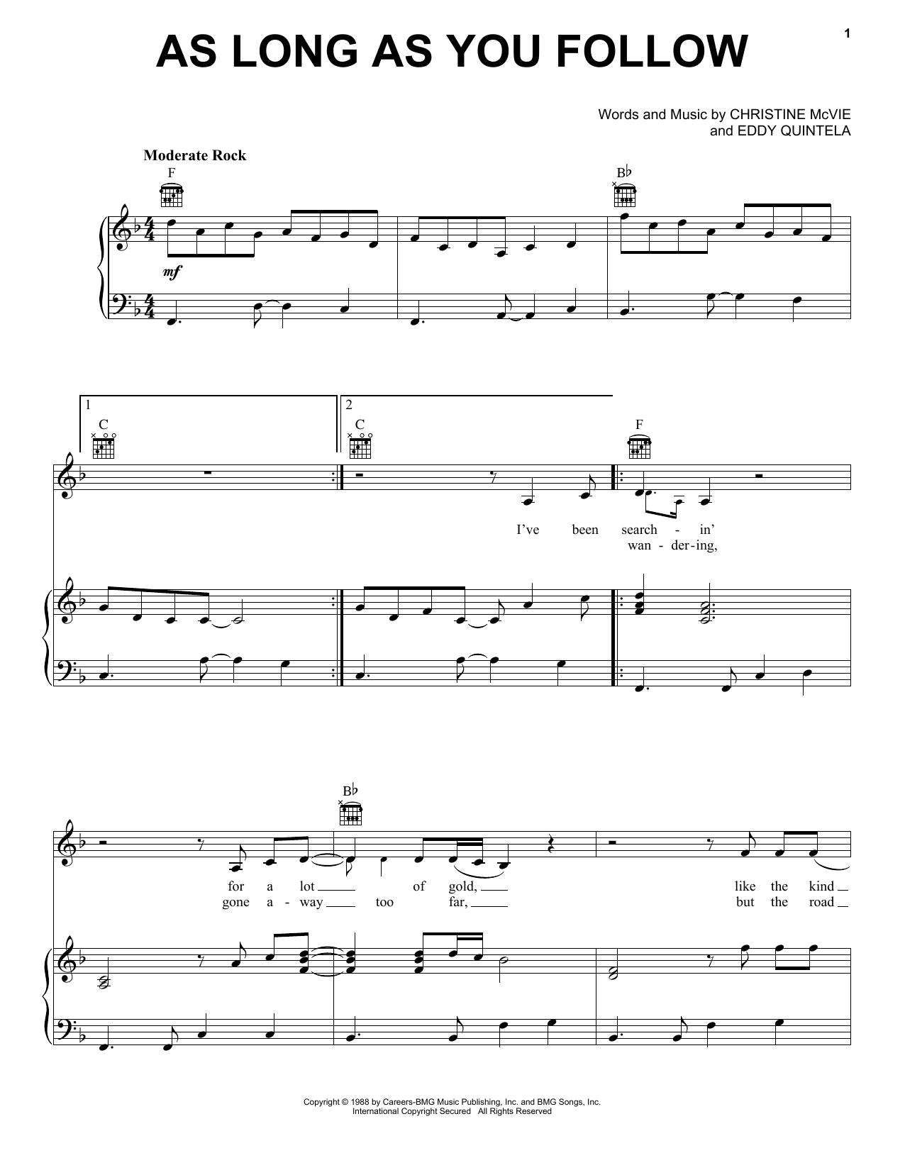 Download Fleetwood Mac As Long As You Follow Sheet Music and learn how to play Piano, Vocal & Guitar Chords (Right-Hand Melody) PDF digital score in minutes