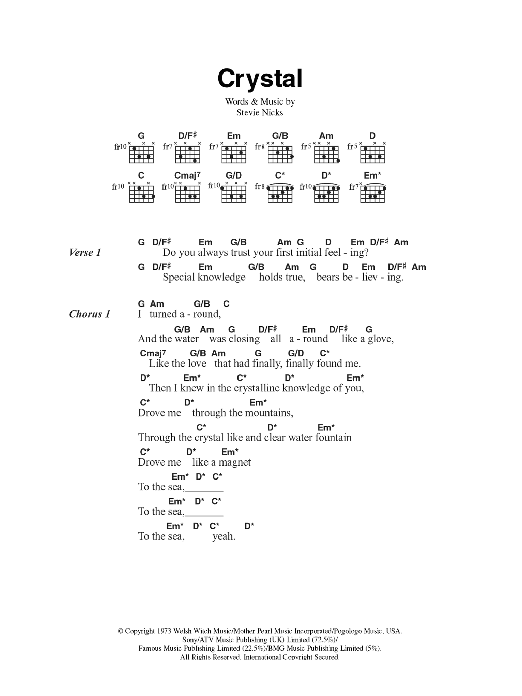 Download Fleetwood Mac Crystal Sheet Music and learn how to play Lyrics & Chords PDF digital score in minutes