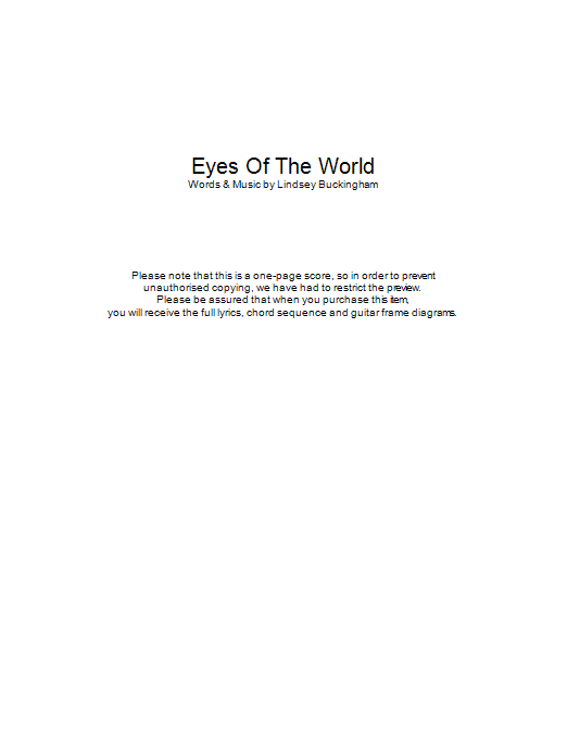 Download Fleetwood Mac Eyes Of The World Sheet Music and learn how to play Lyrics & Chords PDF digital score in minutes