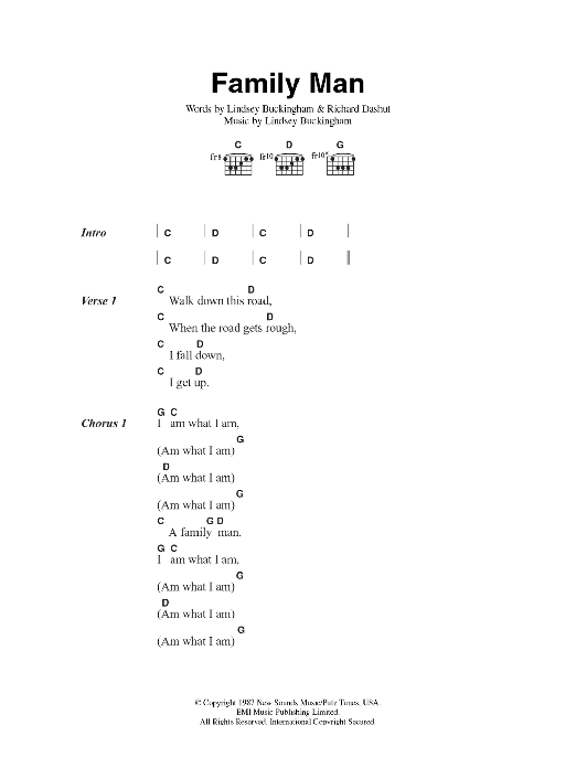 Download Fleetwood Mac Family Man Sheet Music and learn how to play Lyrics & Chords PDF digital score in minutes