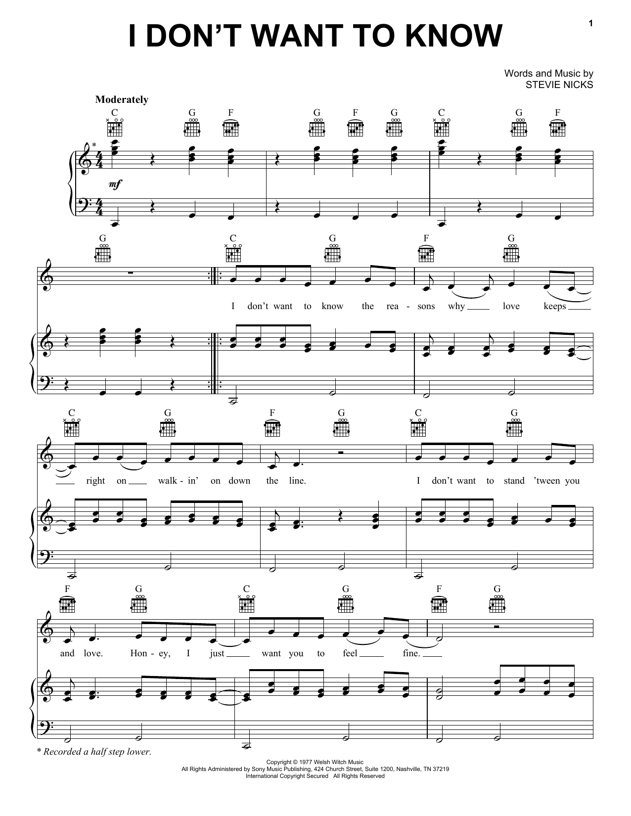 Download Fleetwood Mac I Don't Want To Know Sheet Music and learn how to play Lyrics & Chords PDF digital score in minutes