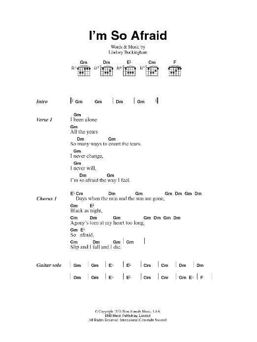Download Fleetwood Mac I'm So Afraid Sheet Music and learn how to play Lyrics & Chords PDF digital score in minutes