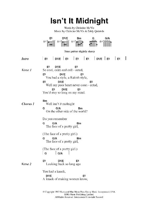 Download Fleetwood Mac Isn't It Midnight Sheet Music and learn how to play Lyrics & Chords PDF digital score in minutes