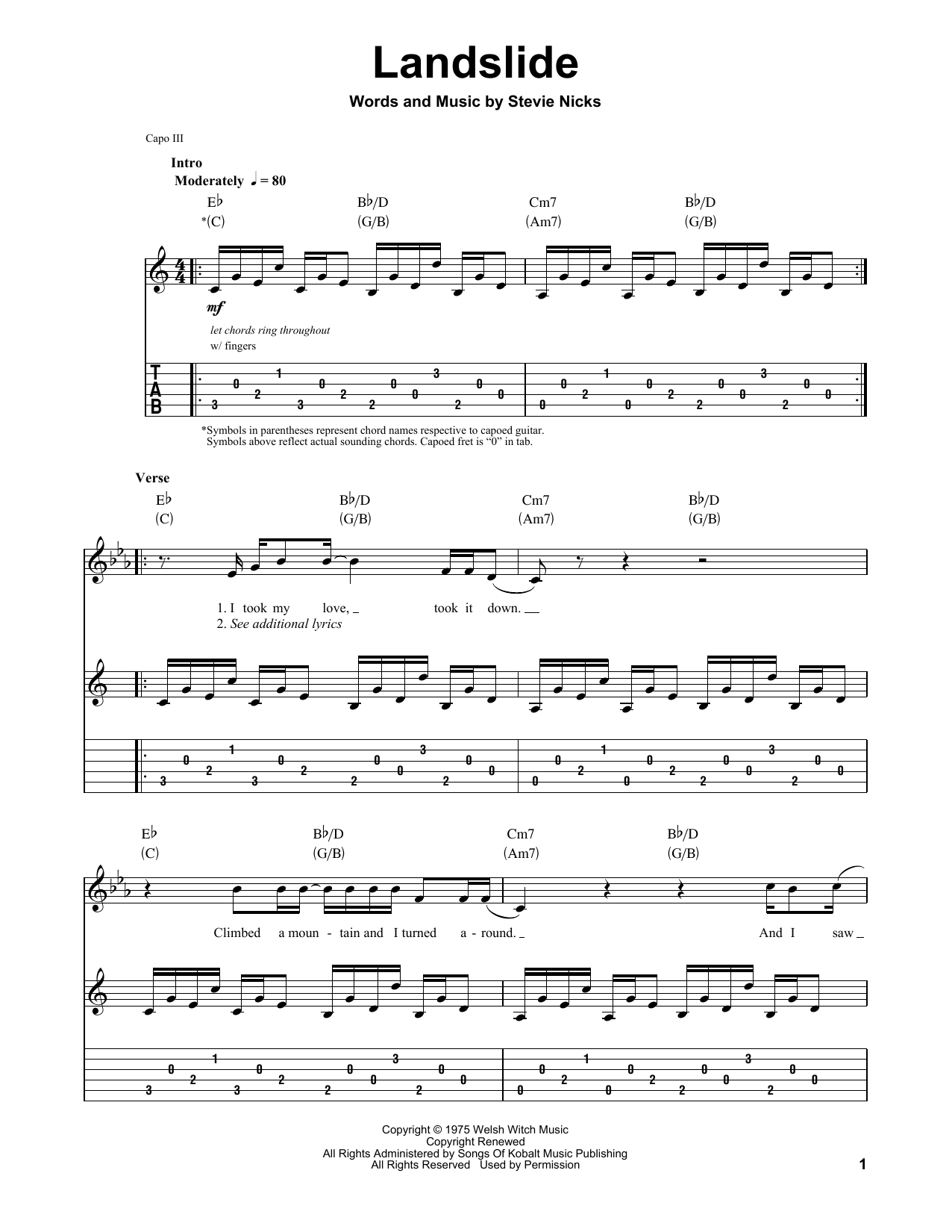 Download Fleetwood Mac Landslide Sheet Music and learn how to play Melody Line, Lyrics & Chords PDF digital score in minutes