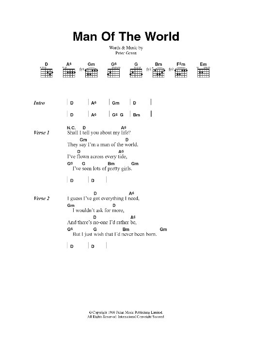 Download Fleetwood Mac Man Of The World Sheet Music and learn how to play Lyrics & Chords PDF digital score in minutes