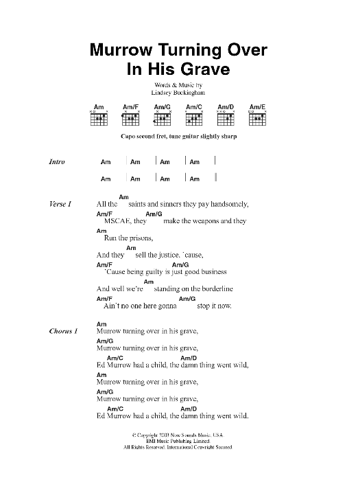 Download Fleetwood Mac Murrow Turning Over In His Grave Sheet Music and learn how to play Lyrics & Chords PDF digital score in minutes