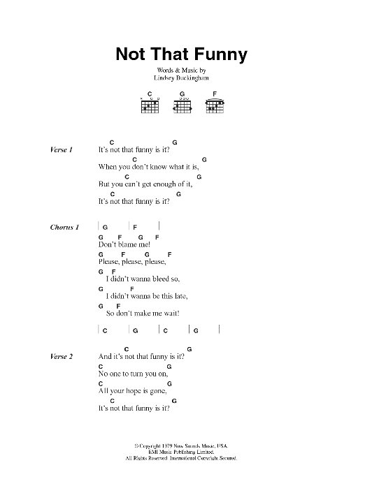 Download Fleetwood Mac Not That Funny Sheet Music and learn how to play Lyrics & Chords PDF digital score in minutes