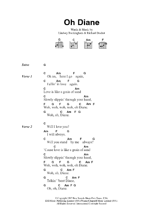 Download Fleetwood Mac Oh Diane Sheet Music and learn how to play Lyrics & Chords PDF digital score in minutes