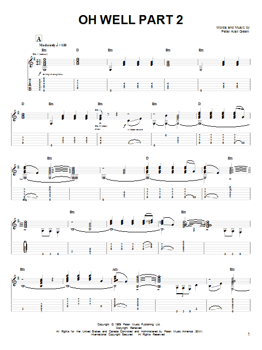 Download Fleetwood Mac Oh Well Part 2 Sheet Music and learn how to play Guitar Tab PDF digital score in minutes