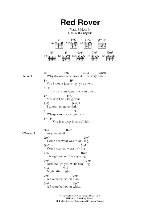 Download Fleetwood Mac Red Rover Sheet Music and learn how to play Lyrics & Chords PDF digital score in minutes